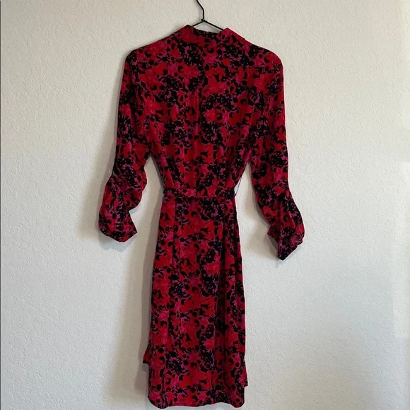 Diane Von Furstenberg Button Front Red Pink Black Shirt Dress - Picture 5 of 7